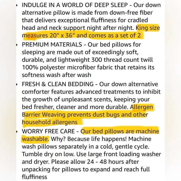 Serta Rest TWO Deluxe Luxury White/Cream King Size Pillows 20”x 36” - Picture 9 of 9